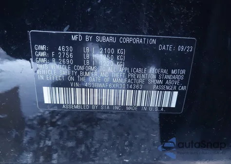 2024 Subaru Legacy Premium z USA, uszkodzony, nr VIN 4S3BWAF6XR3014363